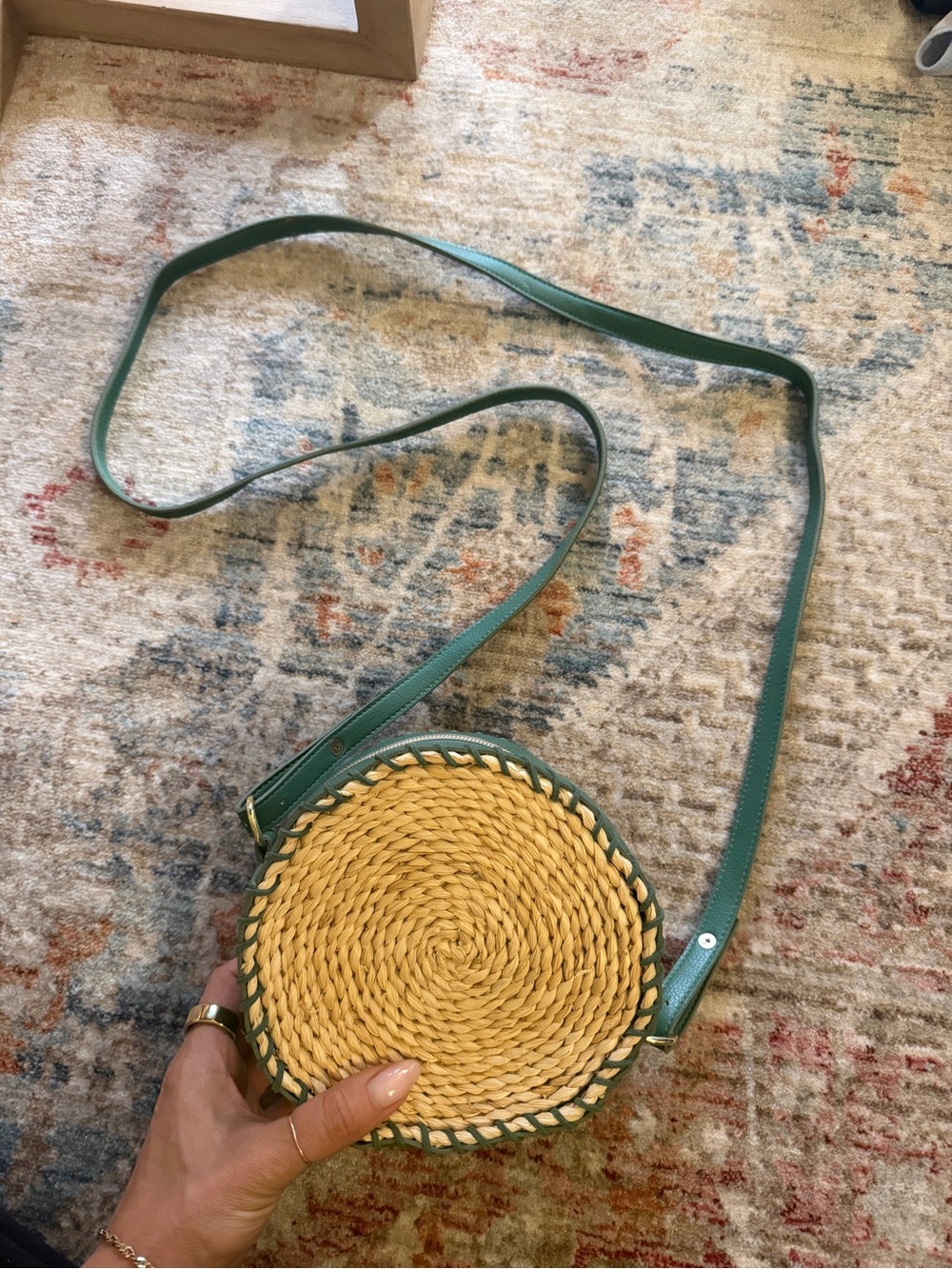 Green & Natural Straw Round Crossbody Bag